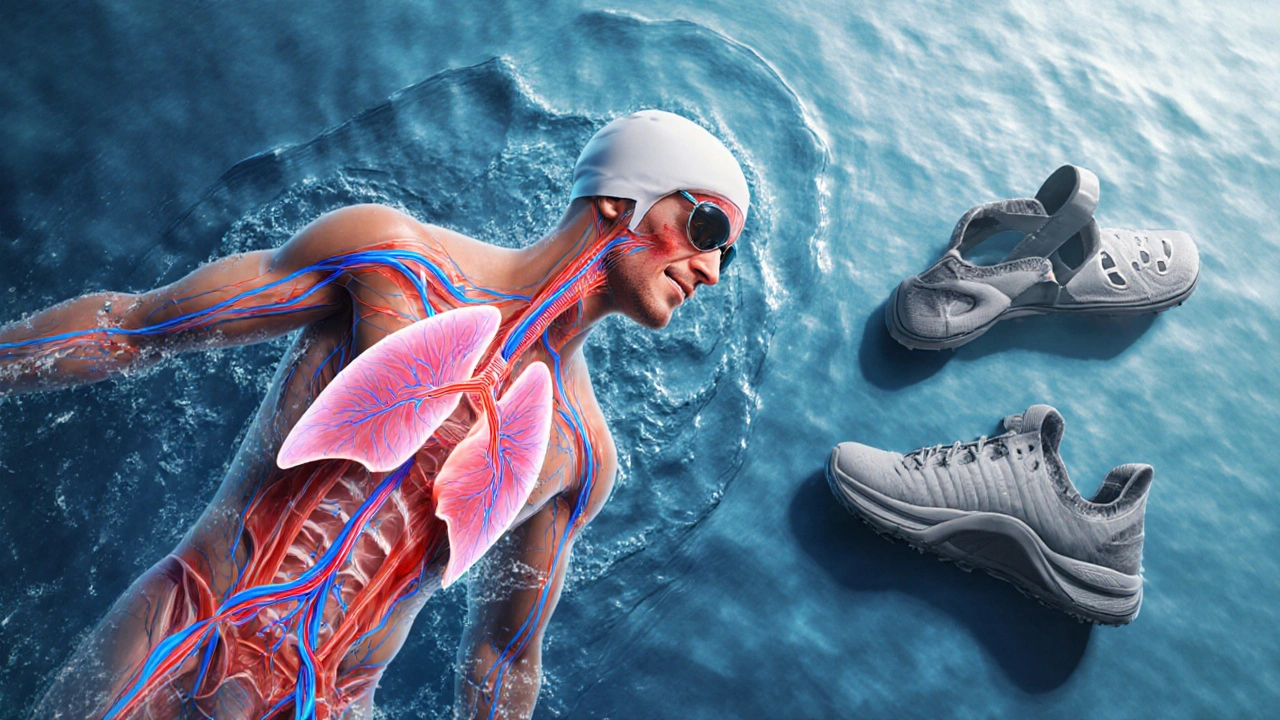 Cross-Section eines Athleten mit gesteigerter Sauerstoffzufuhr während des Schwimmens.