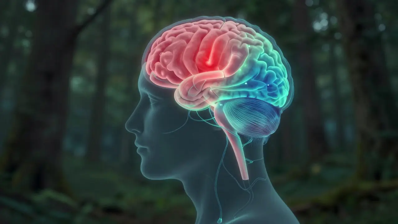 Ein Gehirn-Scan zeigt reduzierte Angstaktivität und gestärkte Selbstregulation durch Ruhe.