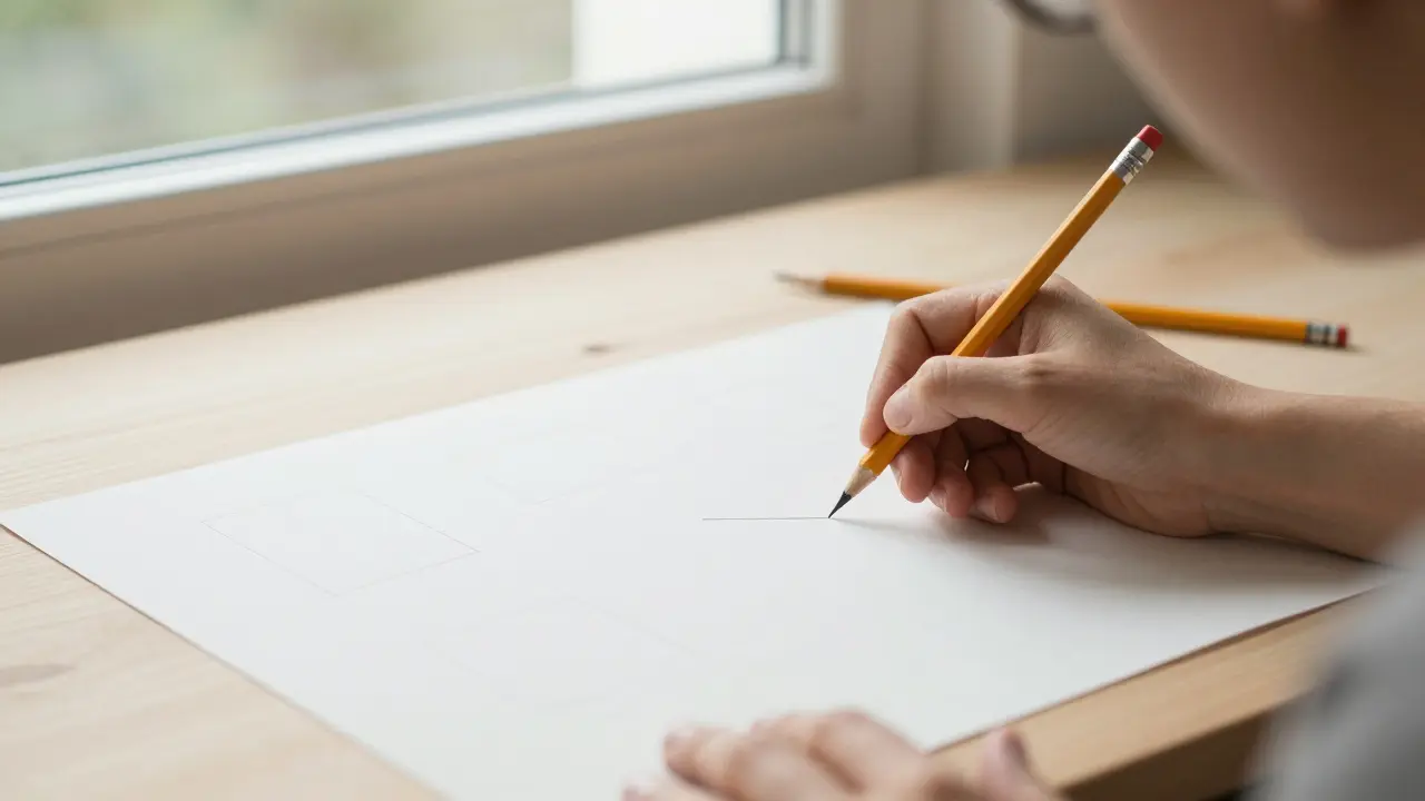 Einfaches Zeichnen mit Stiften zu Hause, Prozess im Vordergrund.