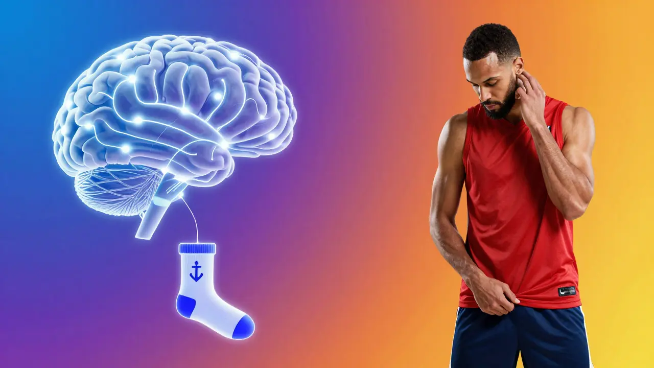 Gehirn und Glückssocken symbolisieren psychologische Rituale im Sport