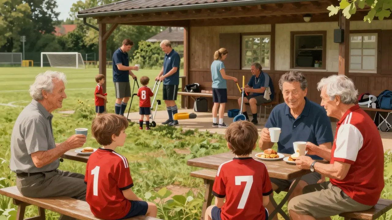 Generationen treffen sich nach dem Spiel beim Kaffee