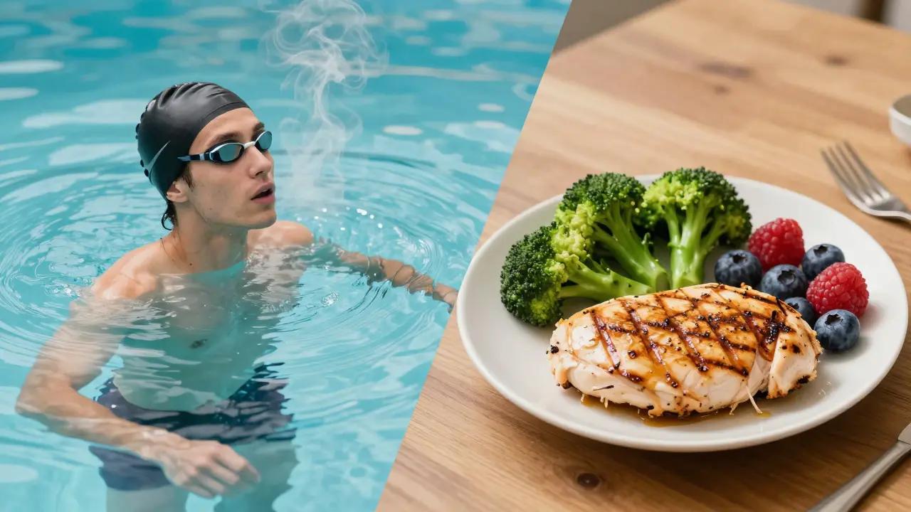 Gesunde Mahlzeit nach dem Schwimmen zur Kontrolle des Hungers