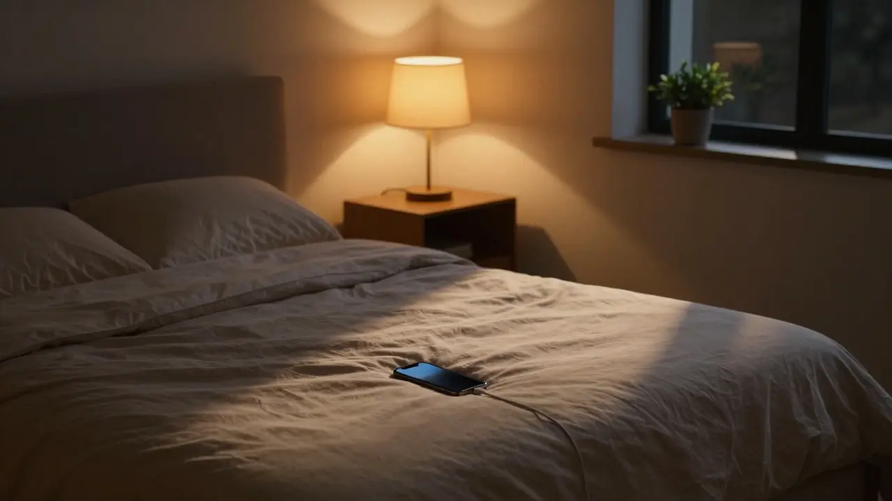 Schlafzimmer ohne Handy am Nachttisch für besseren Schlaf