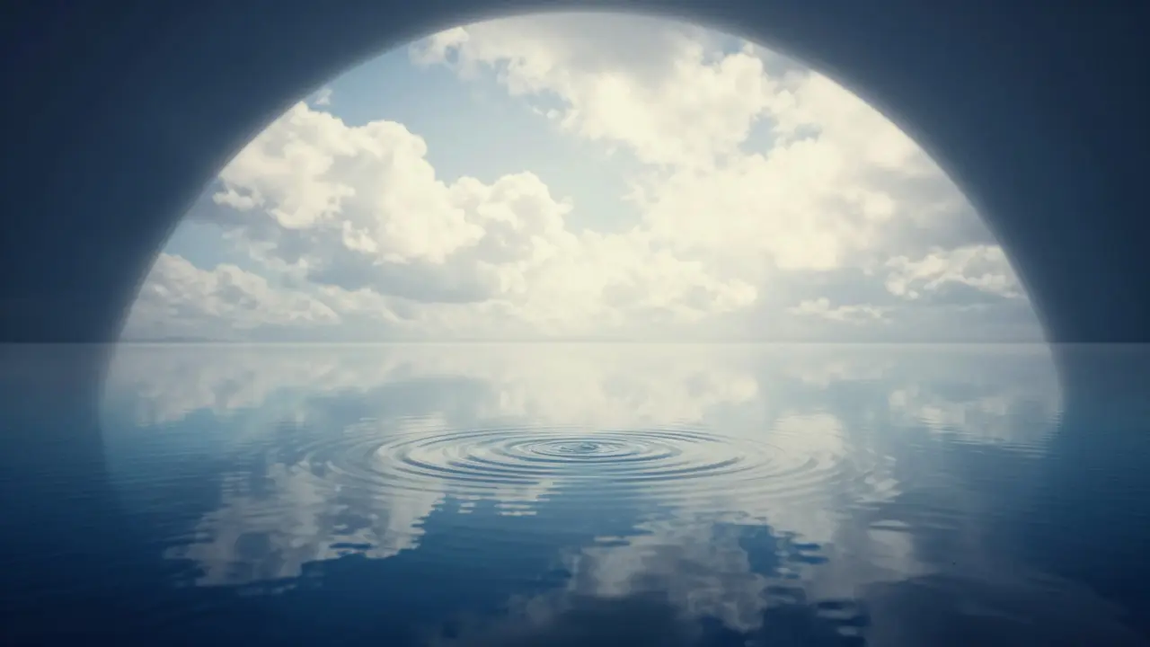Abstract landscape of a calm lake reflecting a clear sky